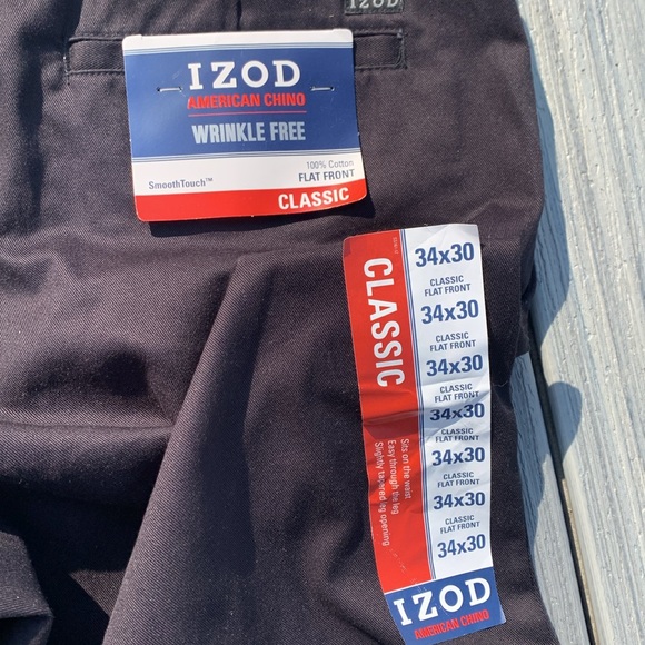 Izod NWT BIG & TALL 54x 29 khaki pants flat front sport flex button zipper close - Picture 3 of 4